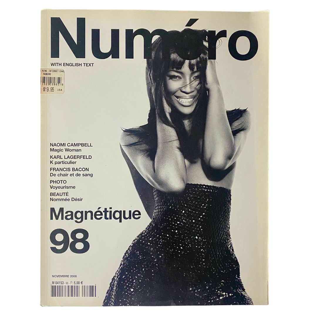 Cover of Numéro Magazine November 2008 No. 98 featuring Naomi Campbell, highlighting the magazine's focus on fashion and culture. The cover includes text such as 'Magnetique' and features Naomi Campbell in a stylish pose.