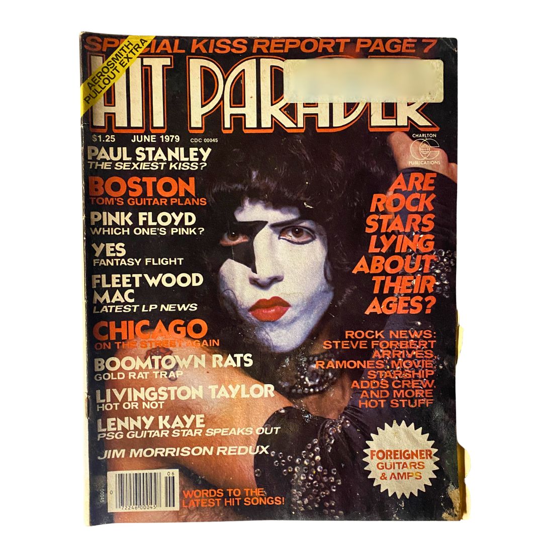 Cover of VTG Hit Parader Magazine June 1979 featuring Paul Stanley with striking makeup and bold graphics, ideal for rock music collectors.