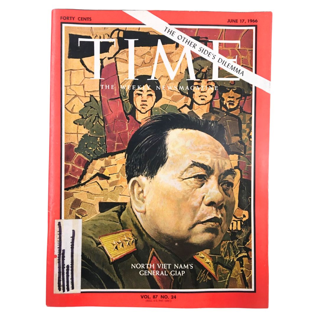 Vintage Time Magazine from June 17, 1966, featuring North Viet Nam's General Giap on the cover, Volume 87, Number 24. The cover showcases a striking illustration of General Giap, highlighting the magazine's historical significance during the Vietnam War.