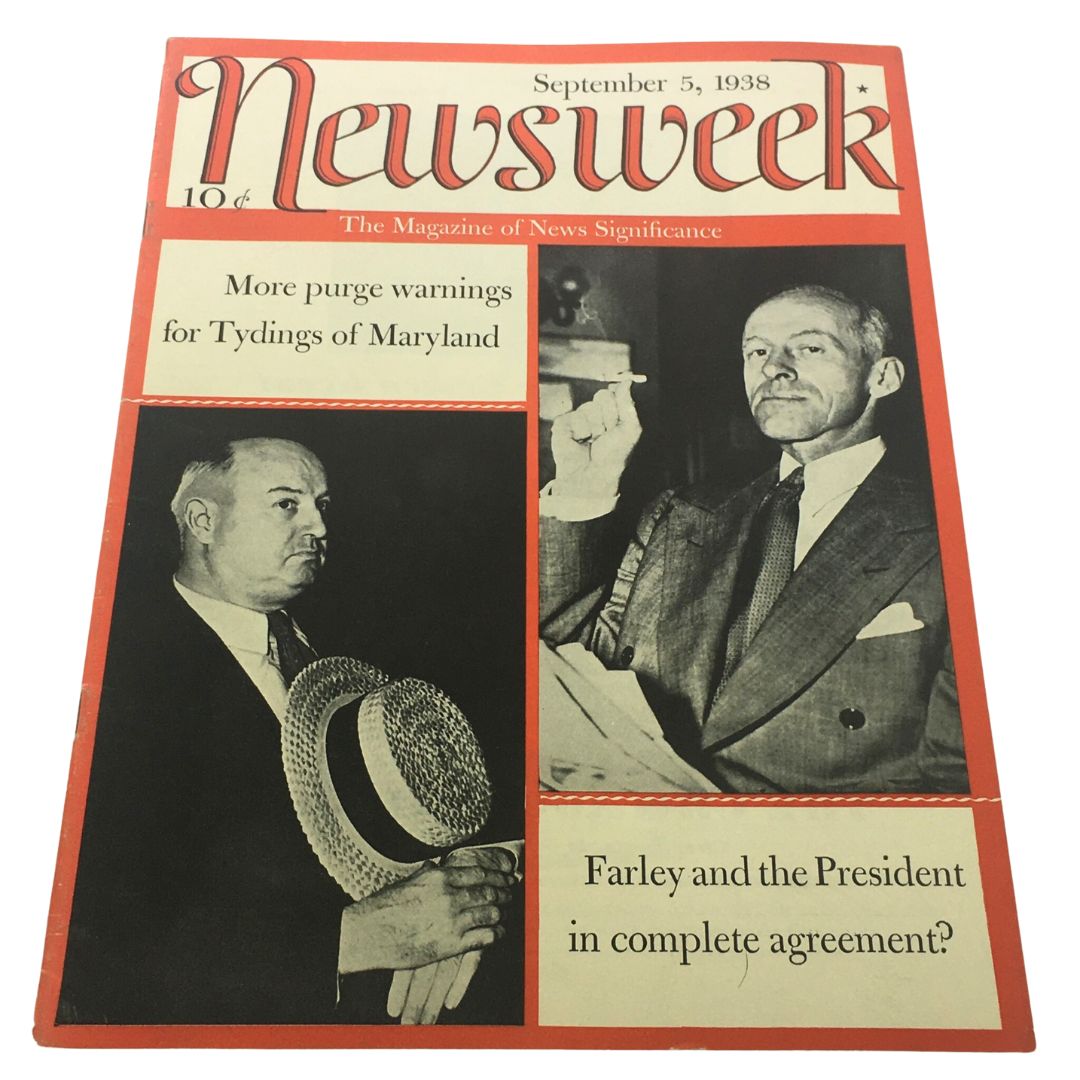 Cover of Newsweek Magazine, September 5, 1938, featuring Tydings of Maryland, Farley, and the President