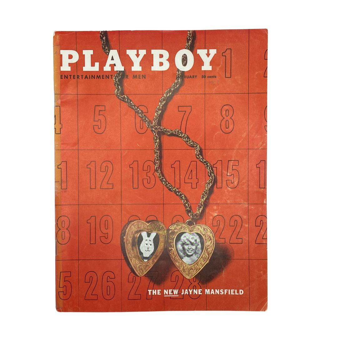 VTG Playboy Magazine February 1957 featuring Playmate Sally Todd cover with notable heart-shaped locket imagery.