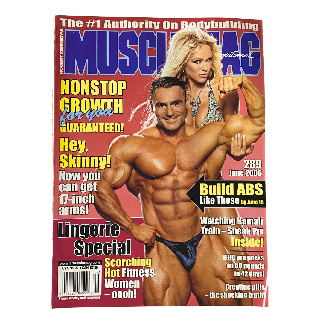 MuscleMag Int'l Magazine cover from June 2006 featuring bodybuilders Ahmad Haidar and Katrina Van Derham, showcasing fitness culture and bodybuilding trends.