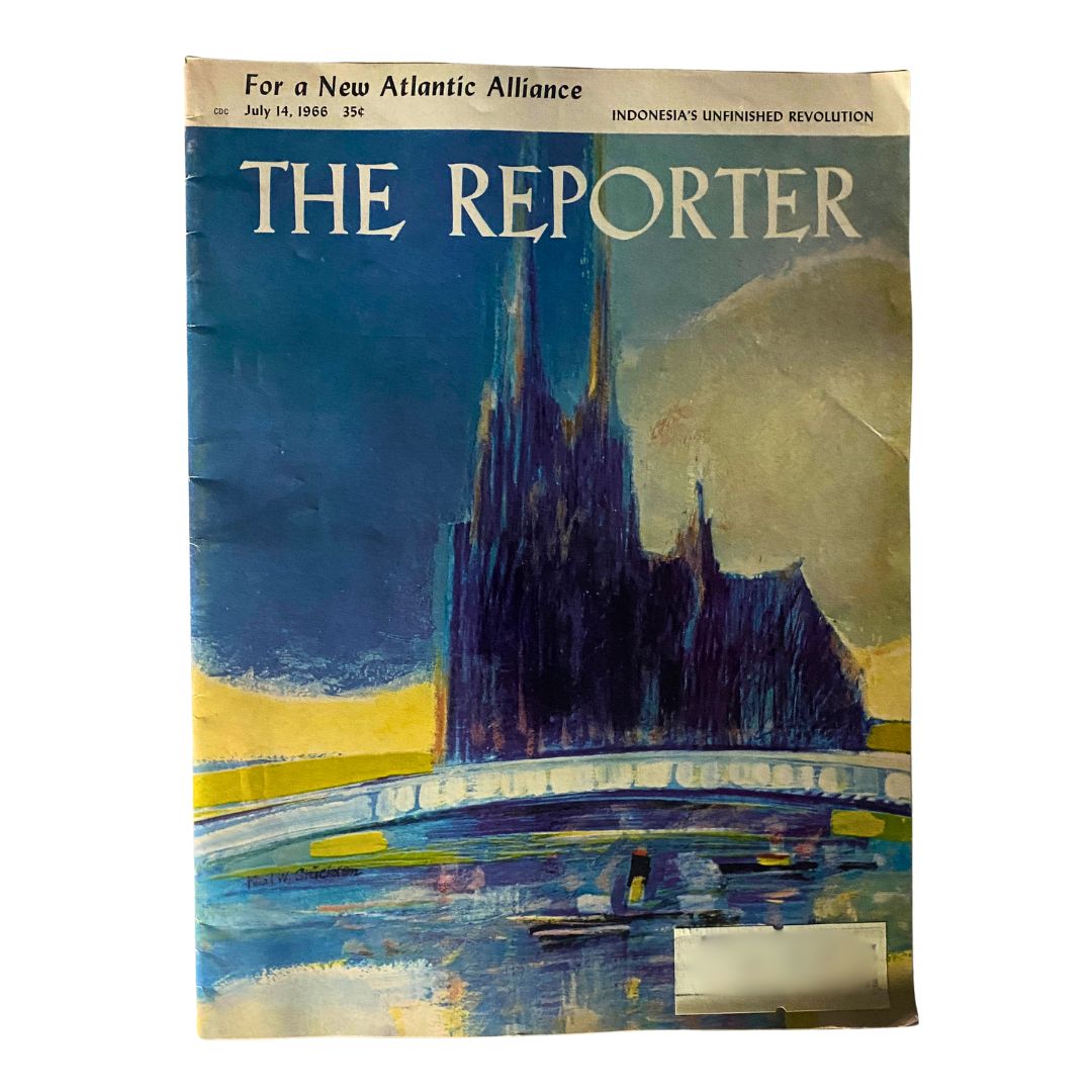 Cover of The Reporter Magazine July 14 1966 featuring the title 'THE REPORTER' with artwork depicting a vibrant landscape. This issue discusses prospects for a new Atlantic Alliance.