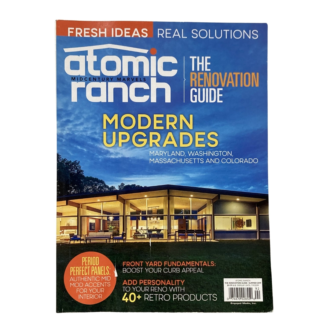 Atomic Ranch Magazine Summer 2019 cover featuring 'The Renovation Guide: Modern Upgrades' highlighting mid-century home design and renovation ideas.