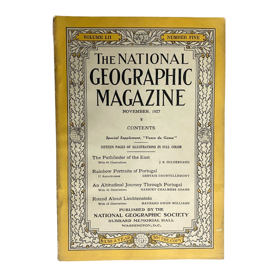 Cover of National Geographic Magazine November 1927 featuring Vasco da Gama Supplement, showcasing the magazine title and contents.