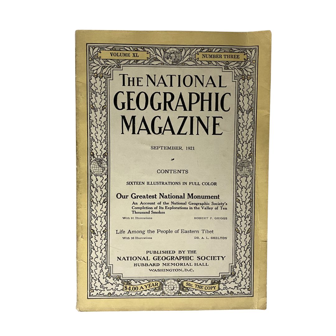 Cover of National Geographic Magazine from September 1921 featuring the title 'National Geographic Magazine' and contents including 'Life Among the People of Eastern Tribet'.