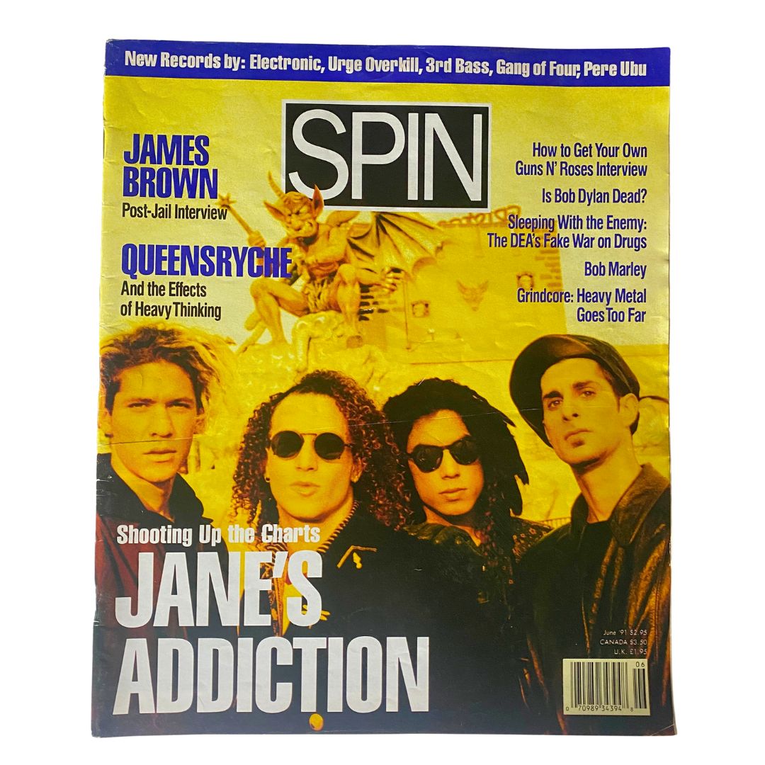 Spin Magazine June 1991 Vol 7 No. 3 cover featuring Jane's Addiction, showcasing music articles, interviews, and vibrant cover art.
