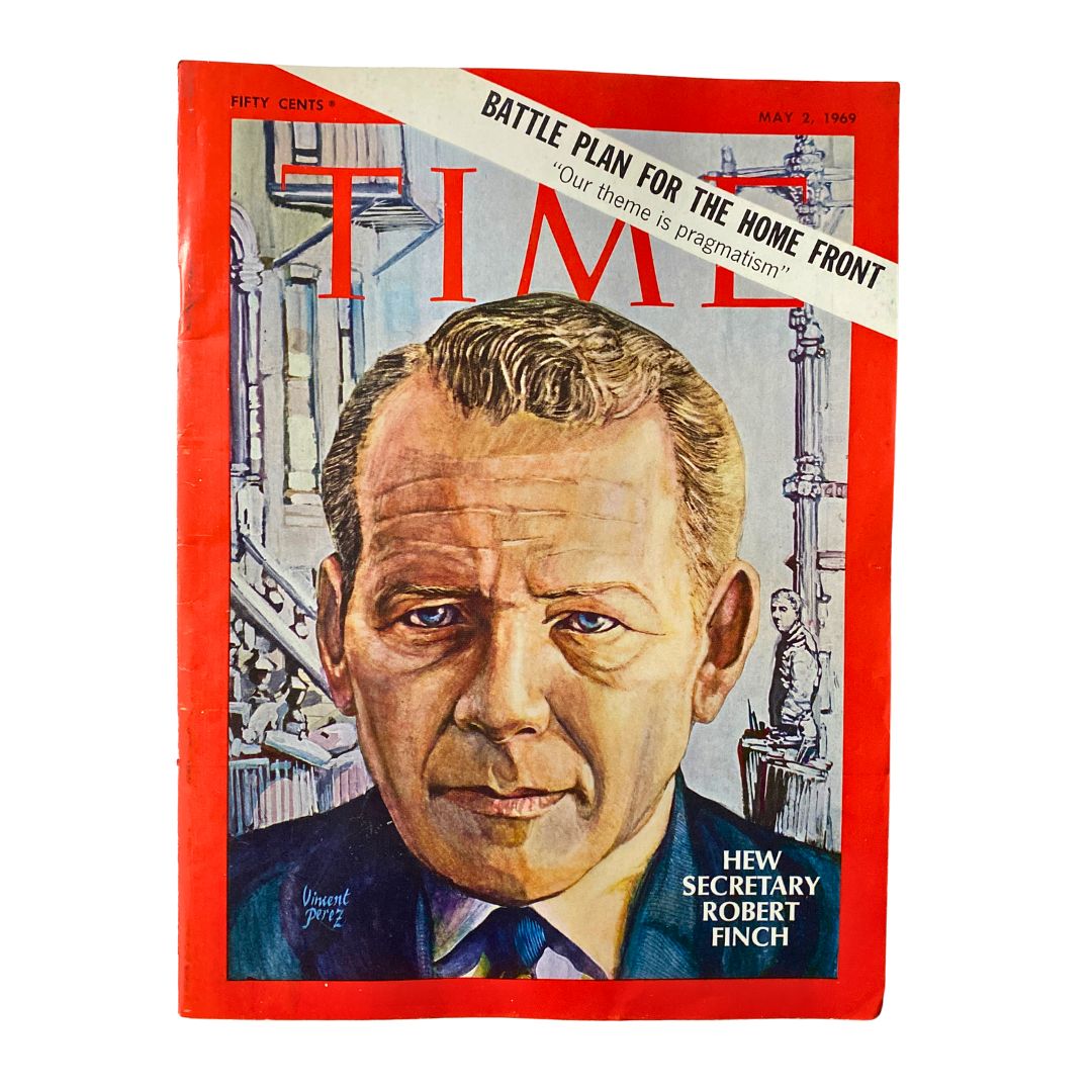 VTG Time Magazine May 2 1969 featuring HEW Secretary Robert Finch on the cover, showcasing vintage artwork and offering a glimpse into 1960s socio-political issues.