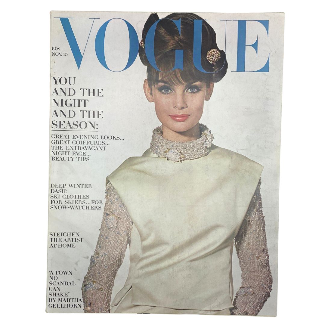 Vintage Vogue Magazine, November 15, 1963: Jean Shrimpton featured on the cover.