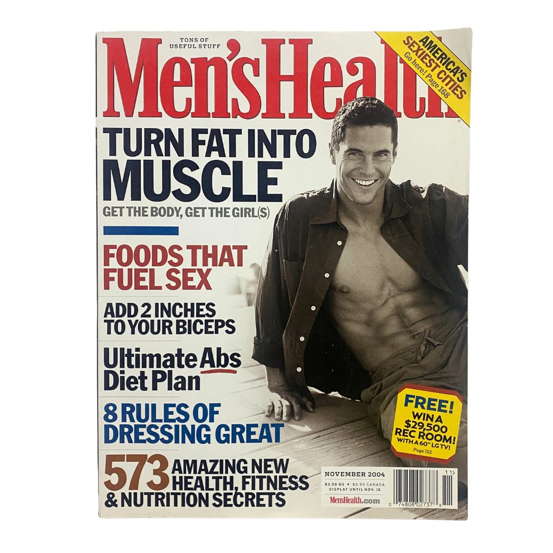 Men's Health Magazine November 2004 cover featuring Bradly Tomberlin, highlighting topics such as bodybuilding, diet plans, and fitness tips.
