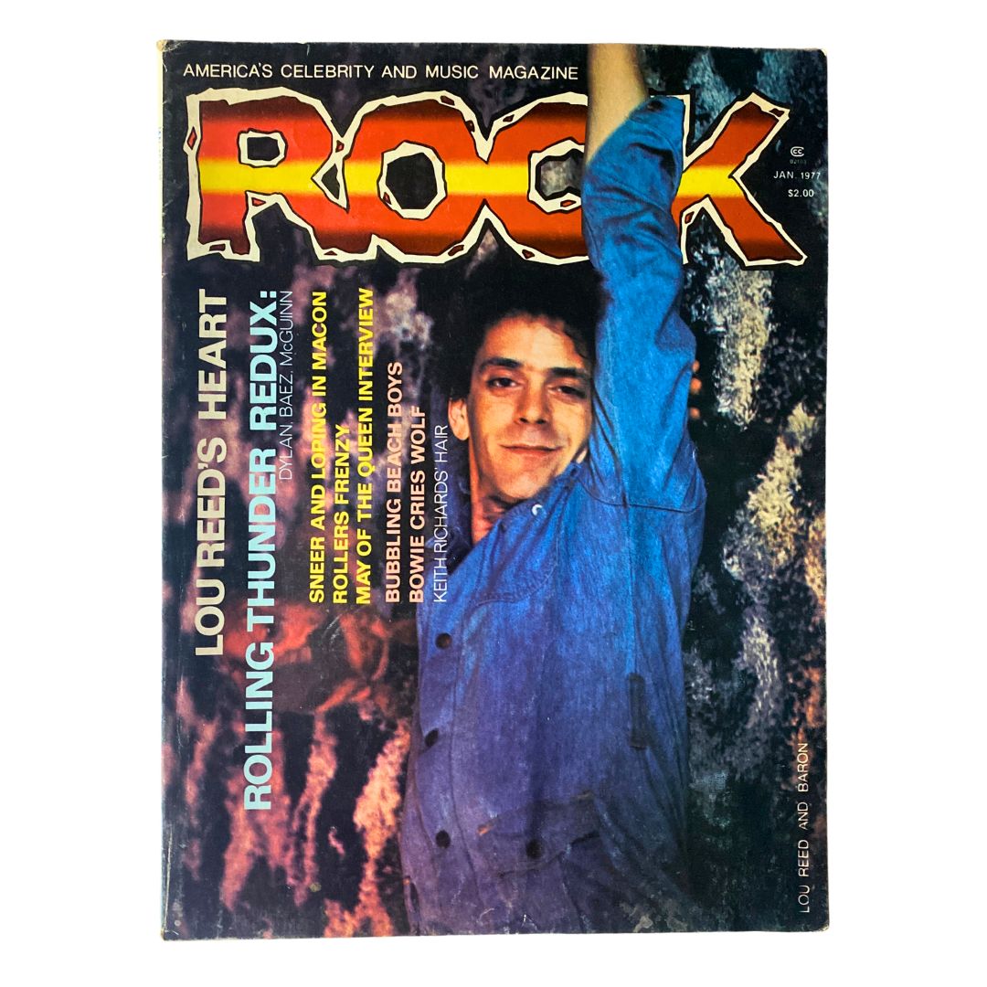 VTG Rock Magazine January 1977 Vol 2 No. 1 featuring Lou Reed, showcasing vintage rock culture with a colorful cover, ideal for collectors.