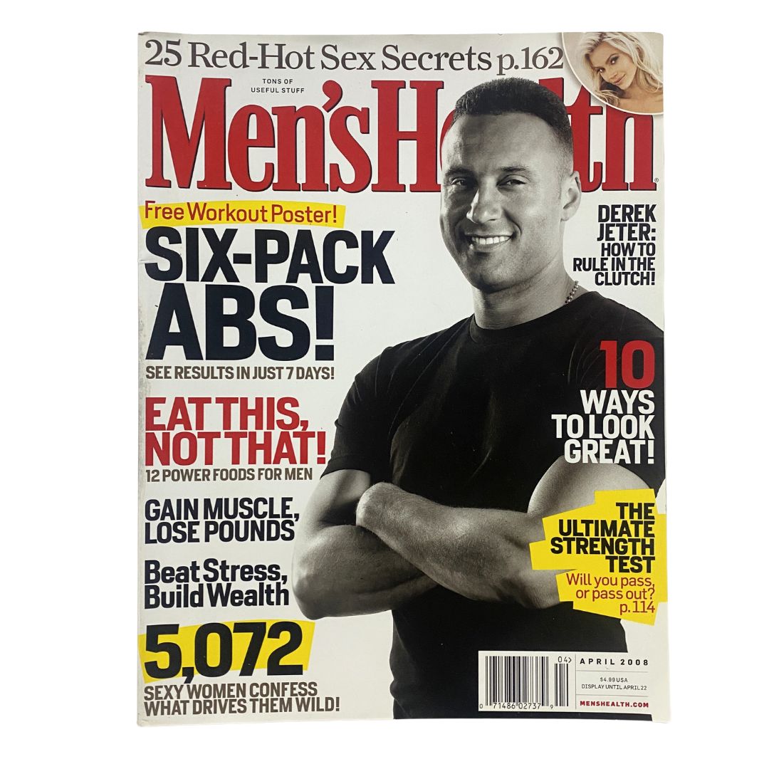Men's Health Magazine April 2008 featuring a cover with MLB Yankees Derek Jeter, showcasing health tips and workout strategies.