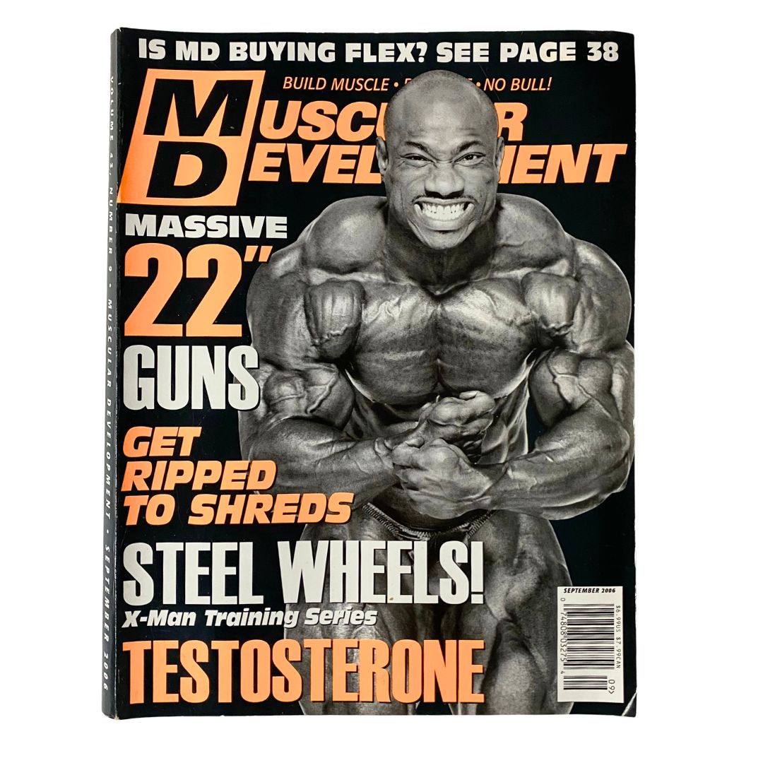 Muscular Development Magazine September 2006 featuring Dexter Jackson on the cover, showcasing bodybuilding themes, fitness insights, and workout advice.