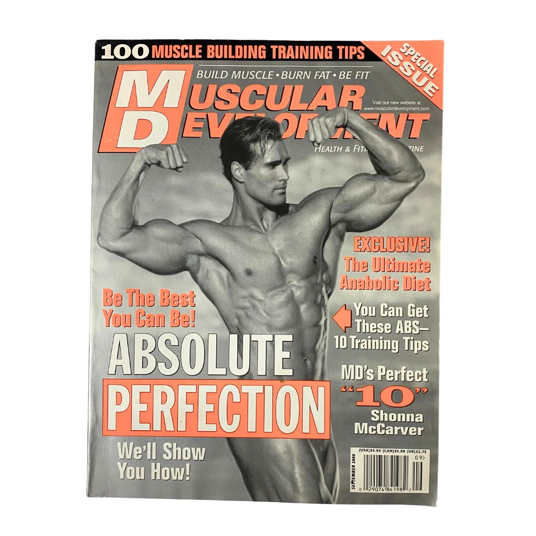 Cover of Muscular Development Magazine September 2000 featuring Shonna McCarver, highlighted as an essential fitness publication showcasing muscle building tips and the fitness culture of the time.