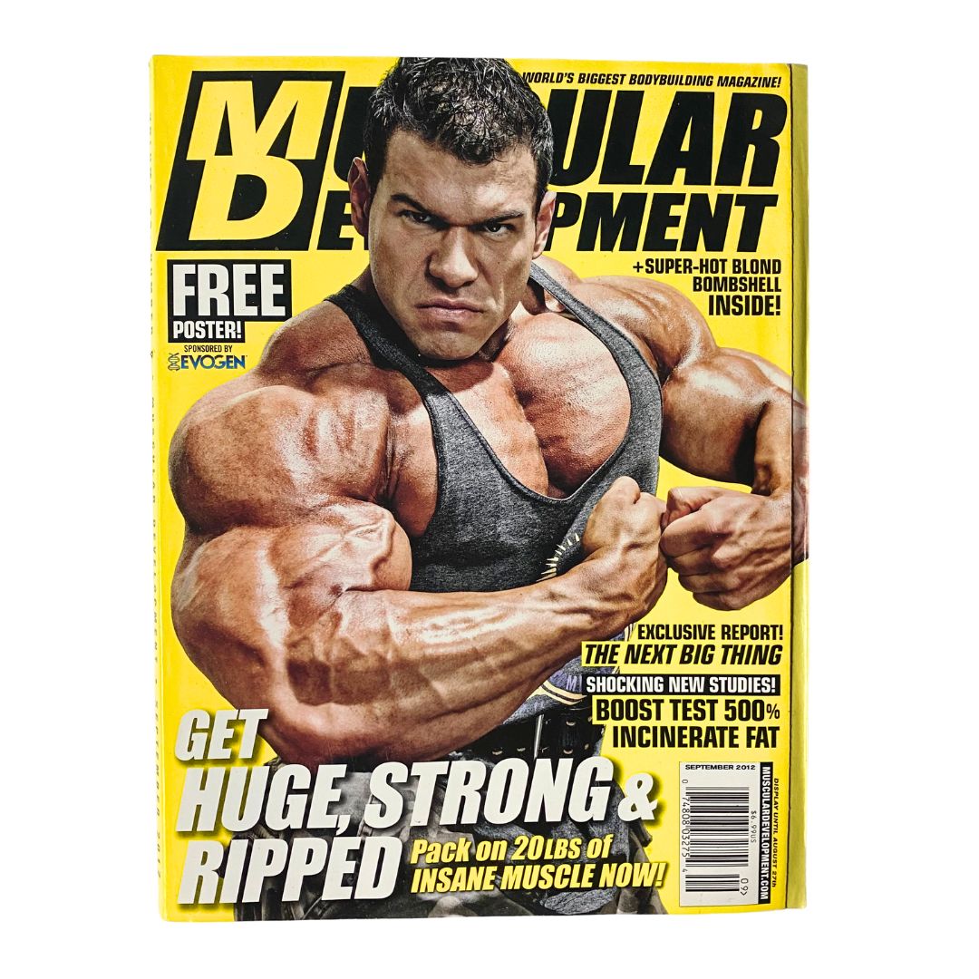 Muscular Development Magazine September 2012 featuring Stephen Kuclo on the cover, showcasing his impressive physique. Perfect collectible for bodybuilding enthusiasts.