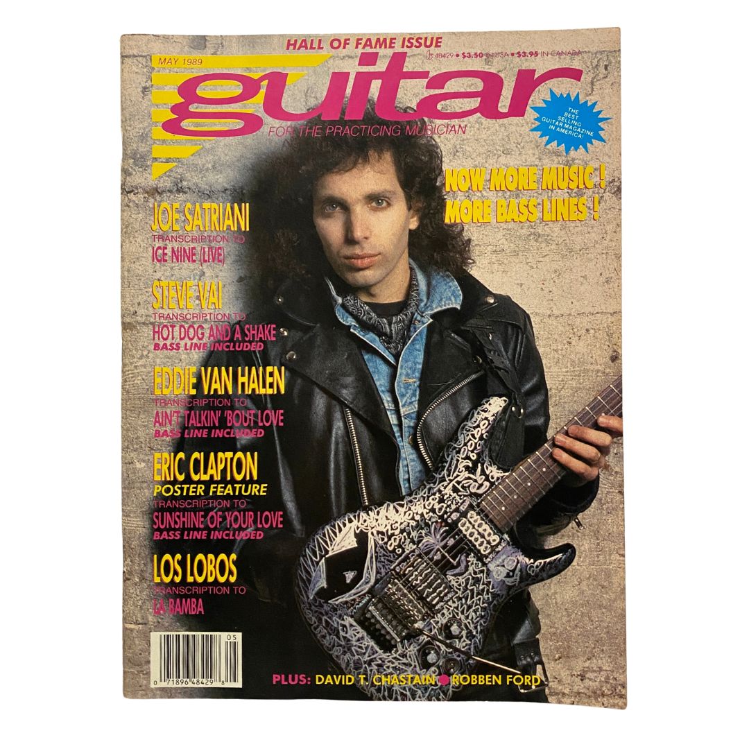 Guitar for the Practicing Musician Magazine May 1989 featuring Joe Satriani on the cover, showcasing iconic guitarists and music techniques from the late 1980s.