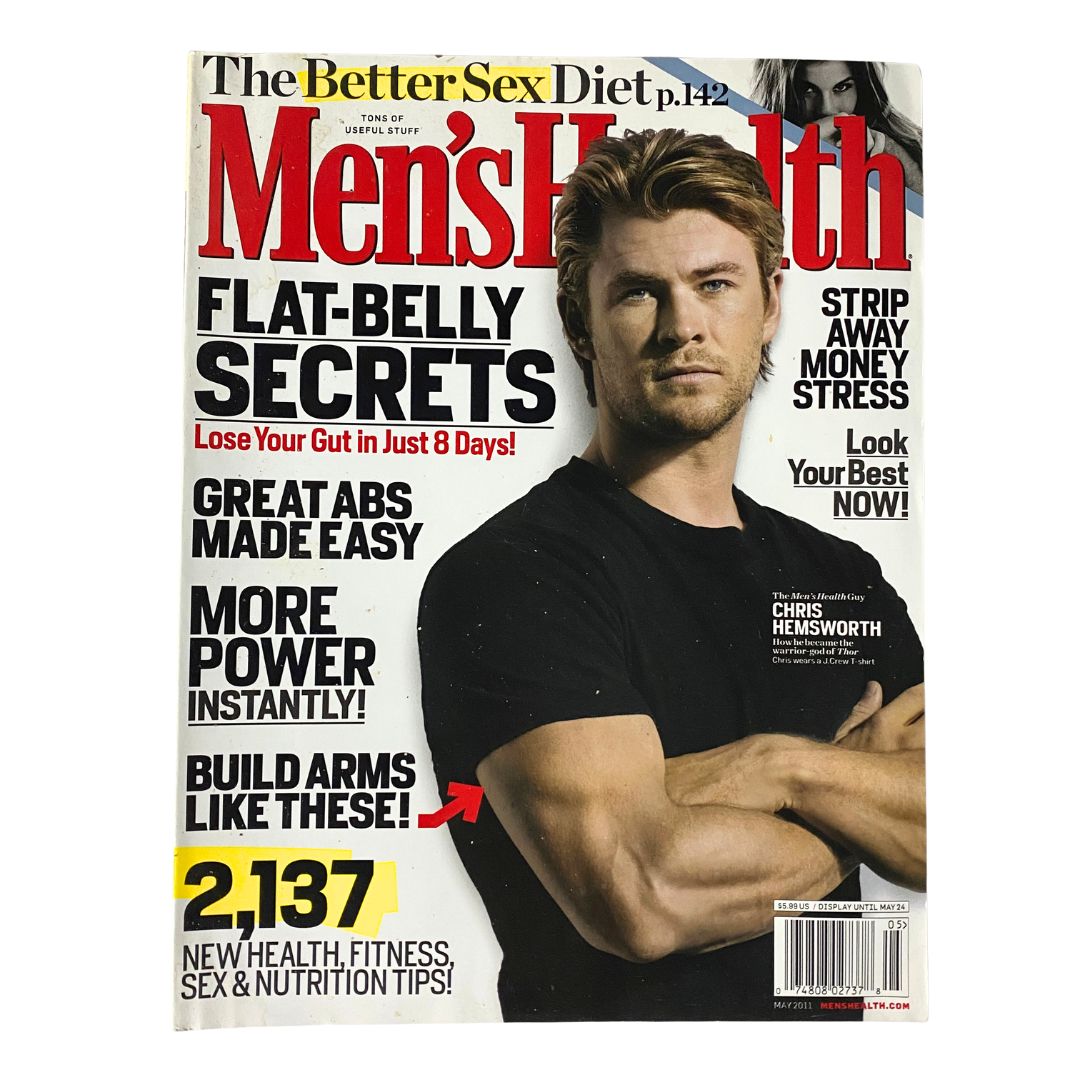 Men's Health Magazine May 2011 featuring actor Chris Hemsworth on the cover, highlighting fitness and wellness tips.