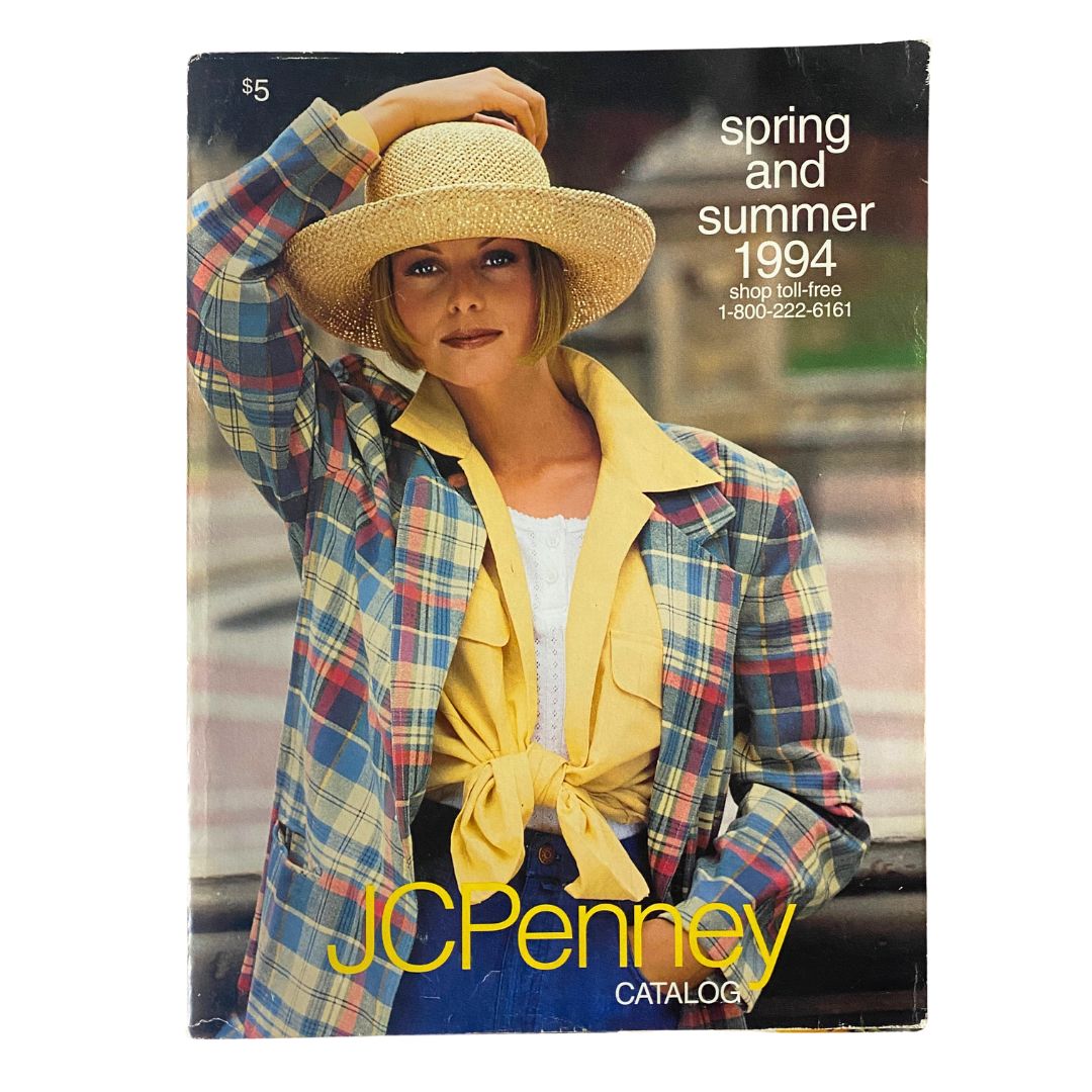 1994 JCPenney Spring and Summer Catalog cover featuring a woman wearing a stylish plaid blazer and a straw hat, showcasing summer fashion options from JCPenney.
