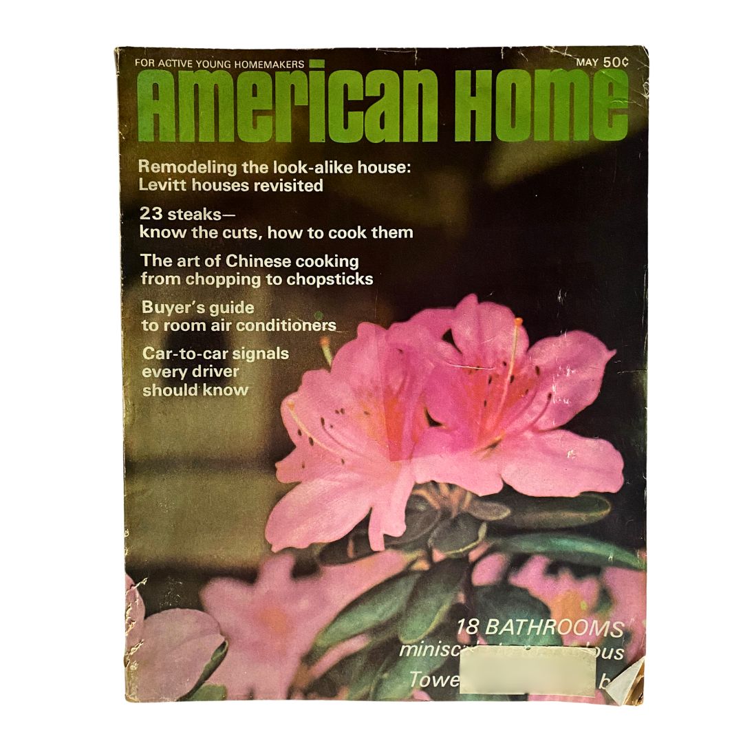 Cover of VTG American Home Magazine May 1968 featuring vibrant azaleas from the Japanese Garden, showcasing mid-century design and home decor themes.