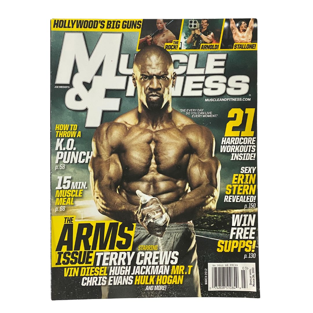 Muscle & Fitness Magazine March 2012 featuring Terry Crews on the cover, showcasing fitness culture and health trends from the early 2010s.