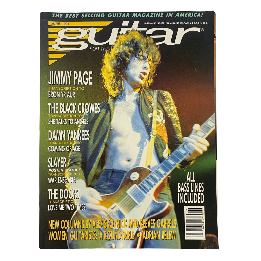 Cover of Guitar for the Practicing Musician Magazine June 1991 featuring Jimmy Page, showcasing articles on guitar techniques and rock music culture.