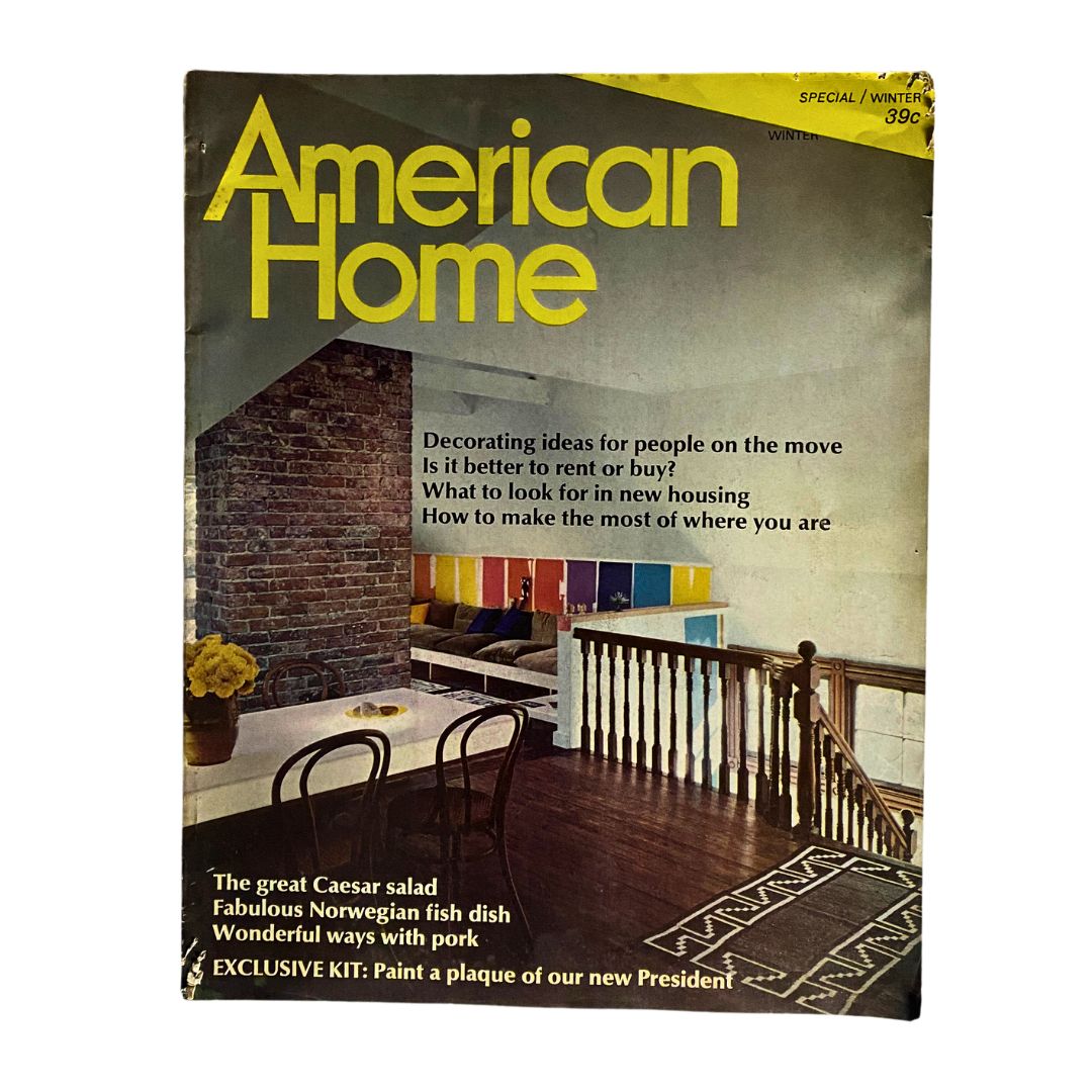 Cover of VTG American Home Magazine Winter 1969 featuring 'An Attic Apartment,' showcasing mid-century decor and design tips.