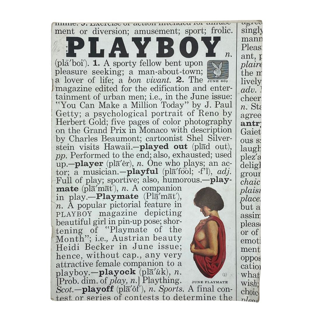 Cover page of VTG Playboy Magazine June 1961 featuring the word 'PLAYBOY' and a profile image related to the magazine.
