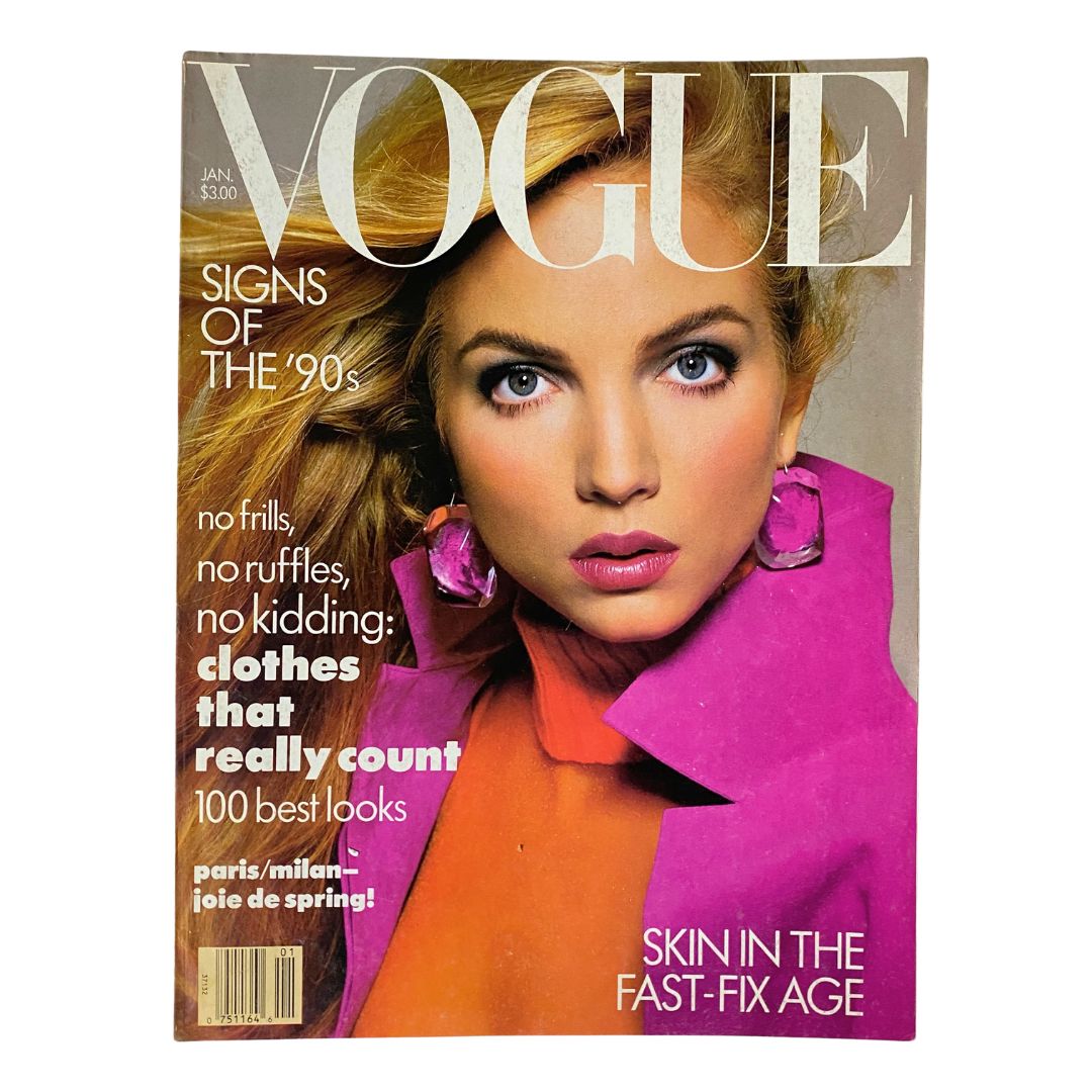 Cover of VTG Vogue Magazine January 1988 featuring Rachel Williams photographed by Richard Avedon, showcasing vibrant fashion from the late '80s.