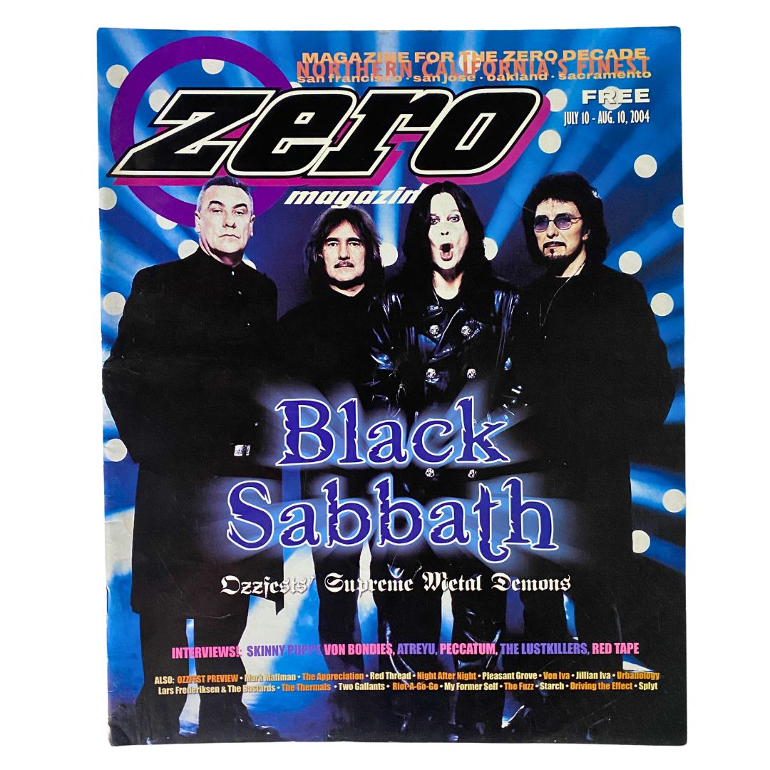 Cover of Zero Magazine July 10, 2004 featuring Black Sabbath, with the headline 'Black Sabbath: Ozzfest Preview and Supreme Metal Demons'.
