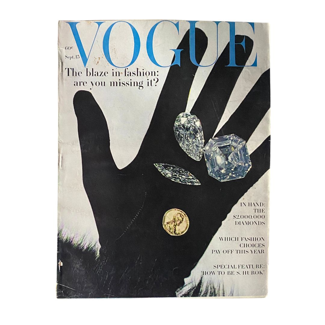 Vintage Vogue Magazine, September 15, 1962: Featuring 'The $2,000,000 Diamonds' on the cover.