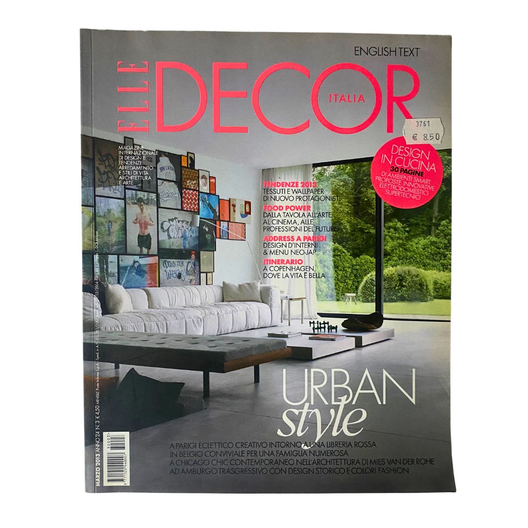 Cover of Elle Decor Italia Magazine March 2013 titled 'Urban Style', featuring modern interior design and decor themes with a focus on contemporary aesthetics.