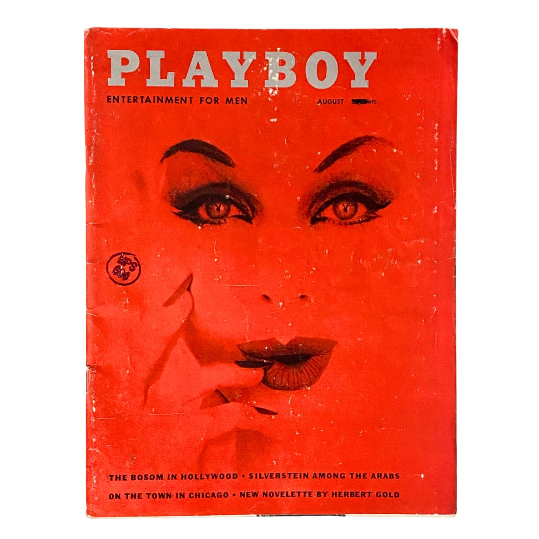 VTG Playboy Magazine August 1959 cover featuring striking red color and iconic image, showcasing the essence of vintage glamour.