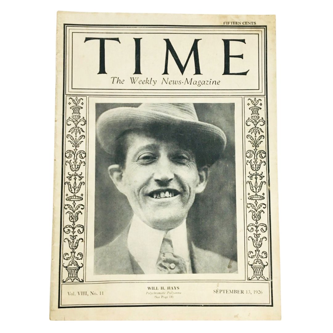 Time Magazine September 13 1926 Vol VIII No. 11 General Will Harrison Hays