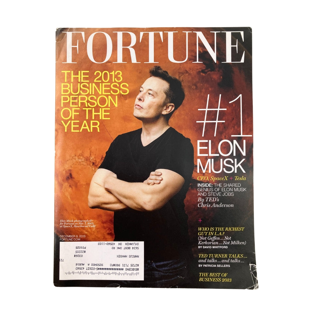 Cover of Fortune Magazine, December 9, 2013, featuring Elon Musk as the #1 CEO, highlighting his roles at SpaceX and Tesla.