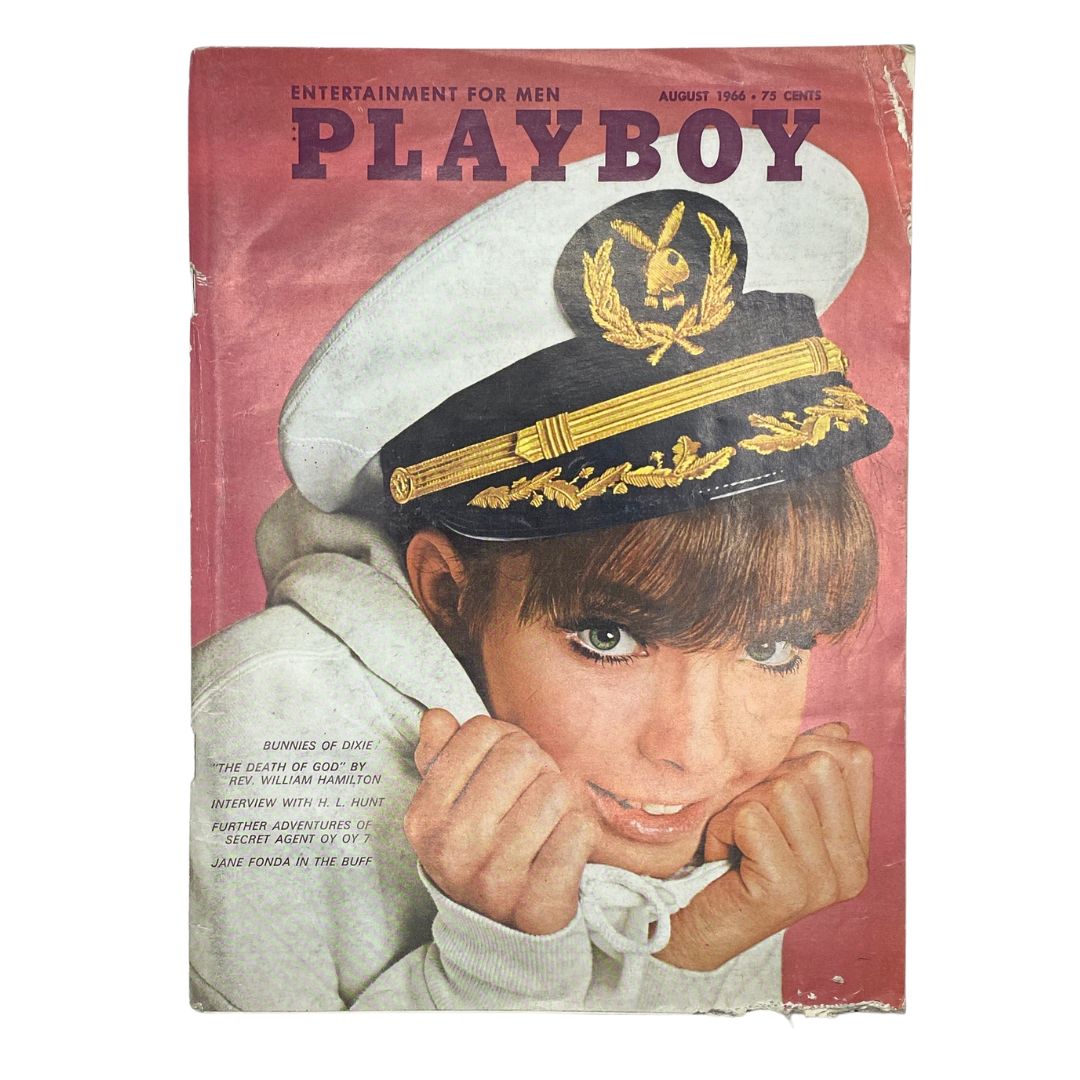 Cover of Playboy Magazine August 1966 featuring Susan Denberg in a naval cap, showcasing vintage magazine aesthetics and pop culture significance.