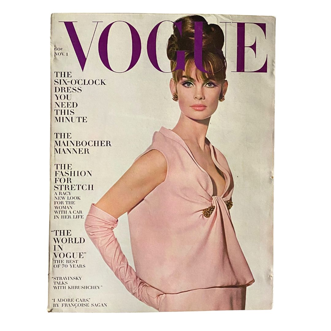 Vintage Vogue Magazine, November 1, 1963: Jean Shrimpton photographed by Irving Penn on the cover.
