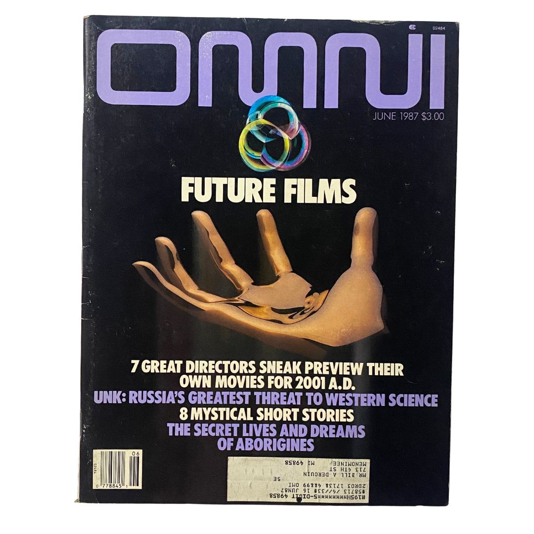 Cover of VTG Omni Magazine June 1987 featuring the headline 'UNK: Russia's Greatest Threat to Western Science' along with visuals related to future films.