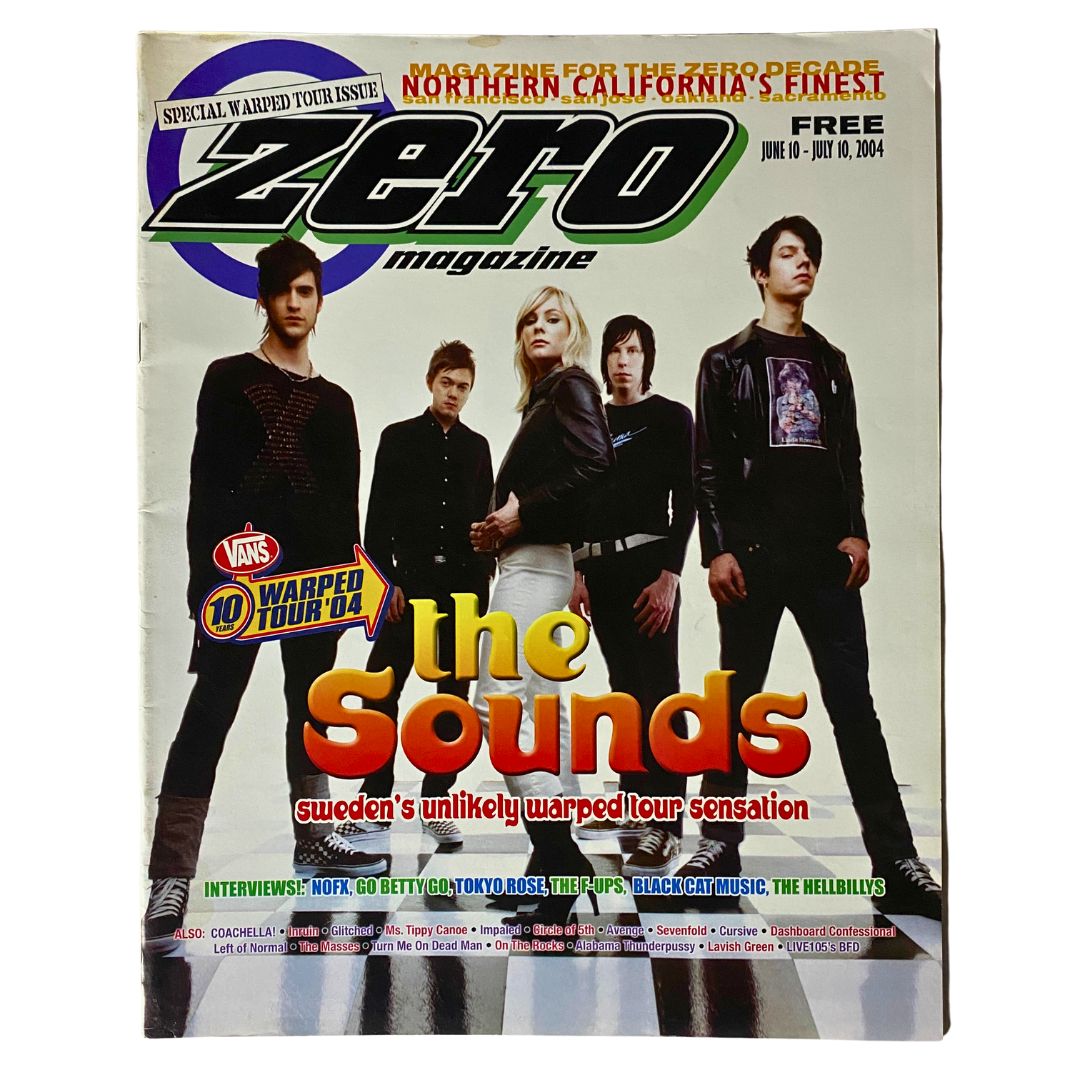 Zero Magazine cover from June 10, 2004, featuring The Sounds, Sweden's warped tour sensation, showcasing a stylish group photo of the band.