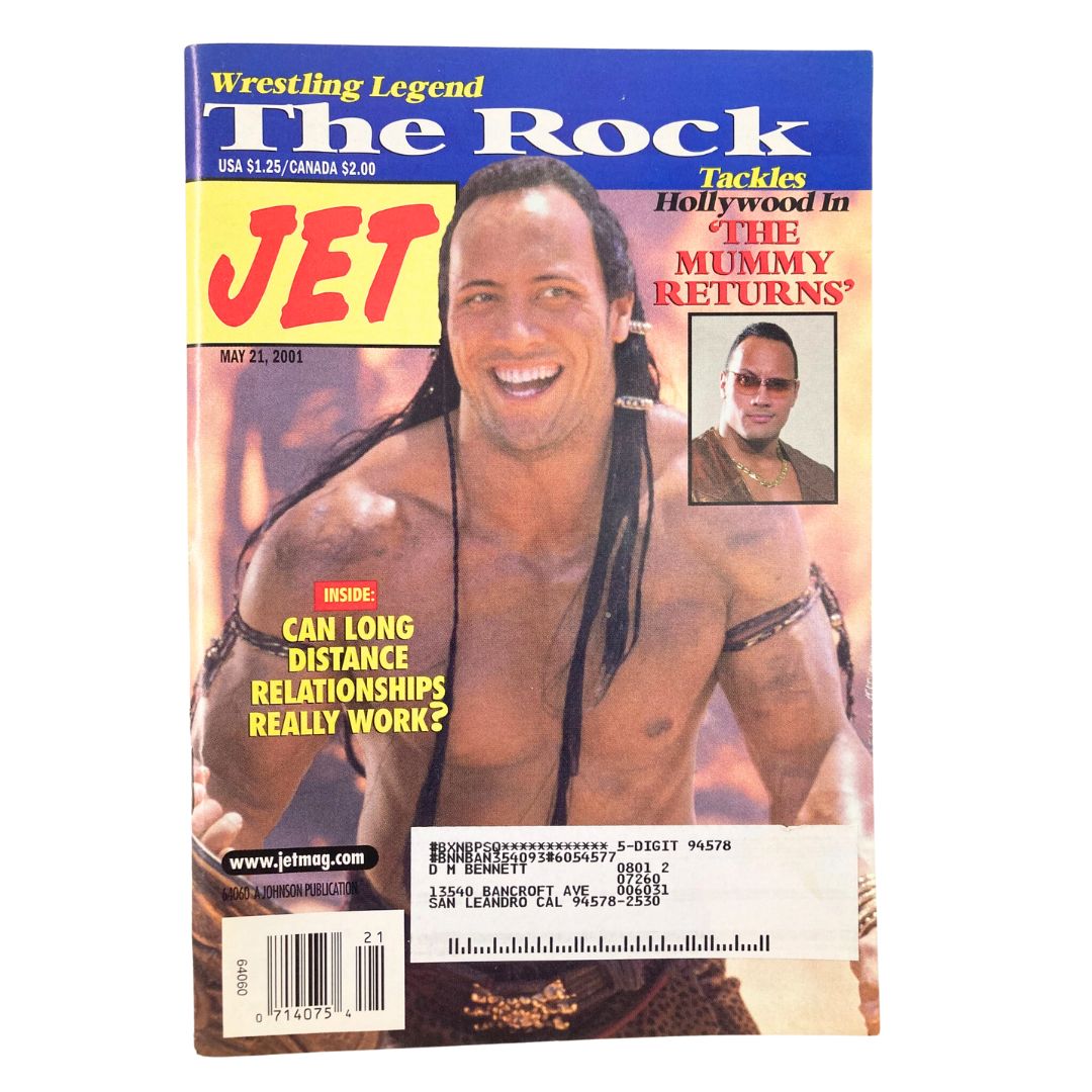Jet Magazine cover from May 21, 2001, Vol 99 #23 featuring Dwayne 'The Rock' Johnson promoting The Mummy Returns movie.