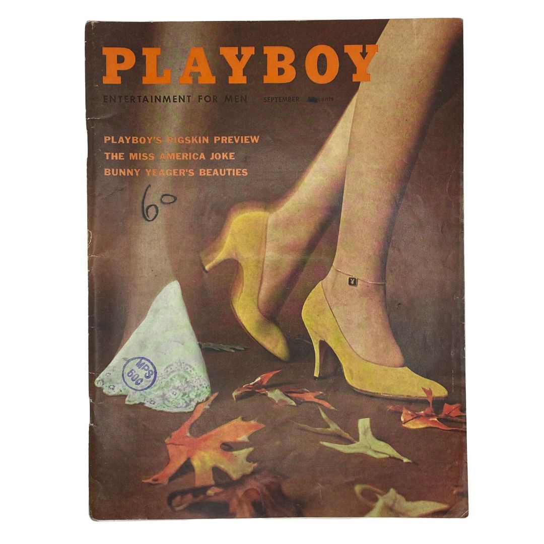 VTG Playboy Magazine September 1959 featuring Playmate Marianne Gaba on the cover with high heel shoes and autumn leaves, a collector's item.