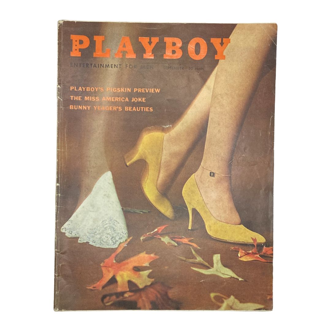 VTG Playboy Magazine September 1959 featuring Playmate Marianne Gaba on the cover, showcasing iconic vintage aesthetics with autumn leaves and stylish yellow heels.