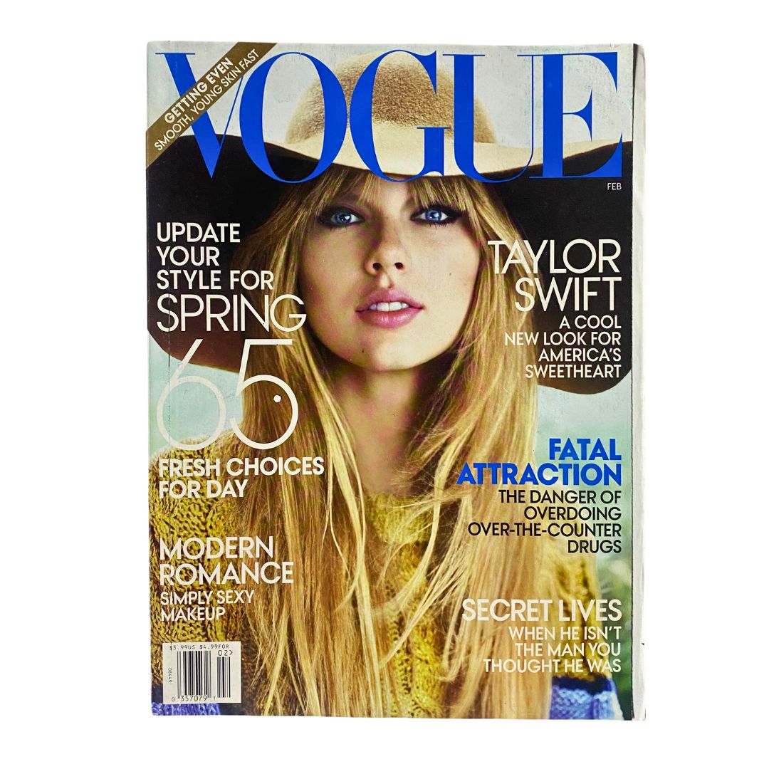 Vogue Magazine February 2012 Cover featuring Taylor Swift, highlighted by Mario Testino's photography and showcasing modern fashion aesthetics.