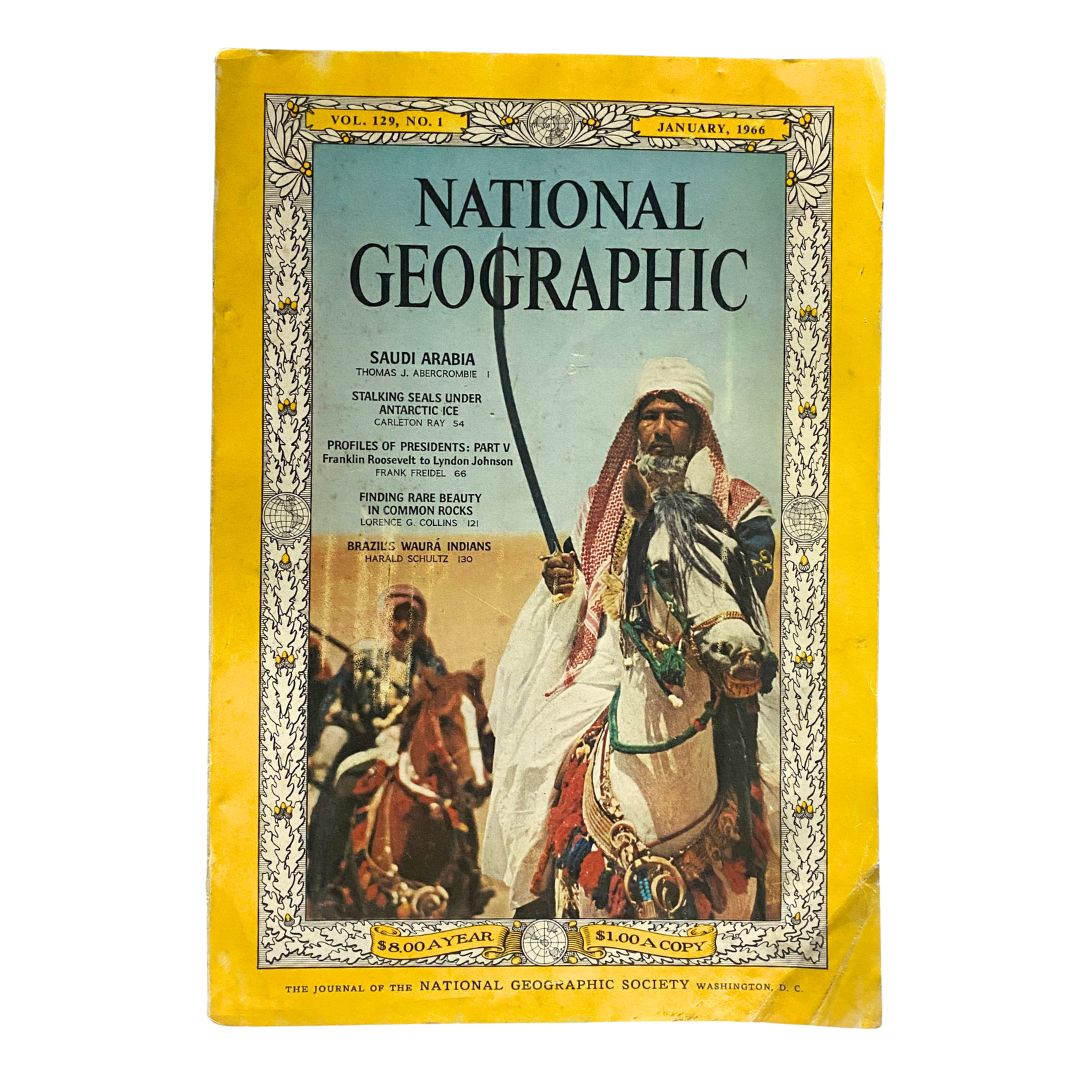 Cover of National Geographic Magazine January 1966 featuring an article on Brazil's Waura Indians, showcasing a vibrant design and captivating imagery.
