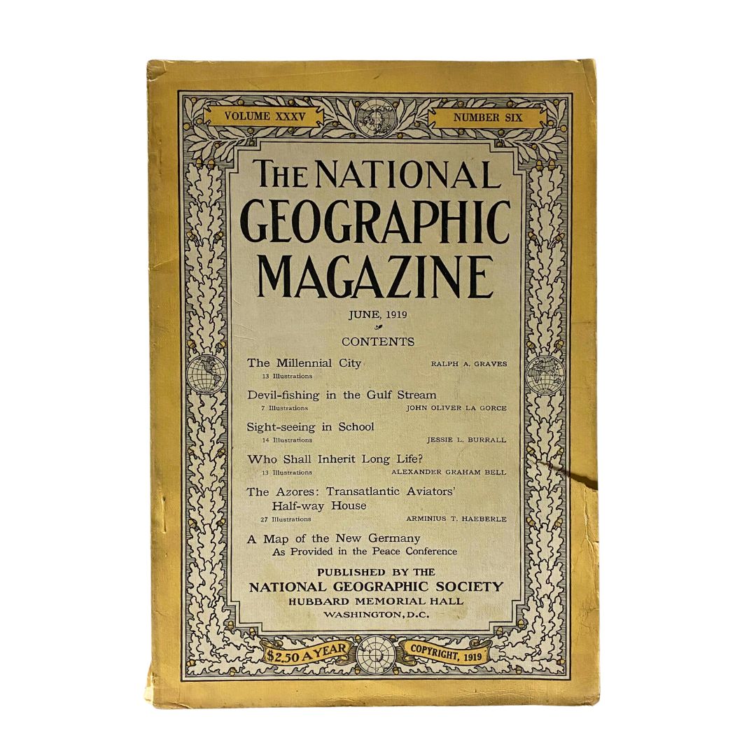Cover of the National Geographic Magazine June 1919 titled 'The Millenial City,' showcasing vintage design and historical content.
