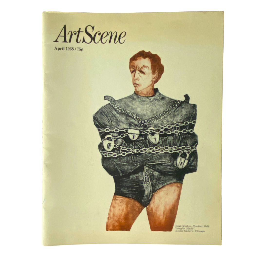 Cover of VTG Art Scene Magazine from April 1968 featuring Dean Master II depicted in a Houdini costume, showcasing vintage artistic style and design.