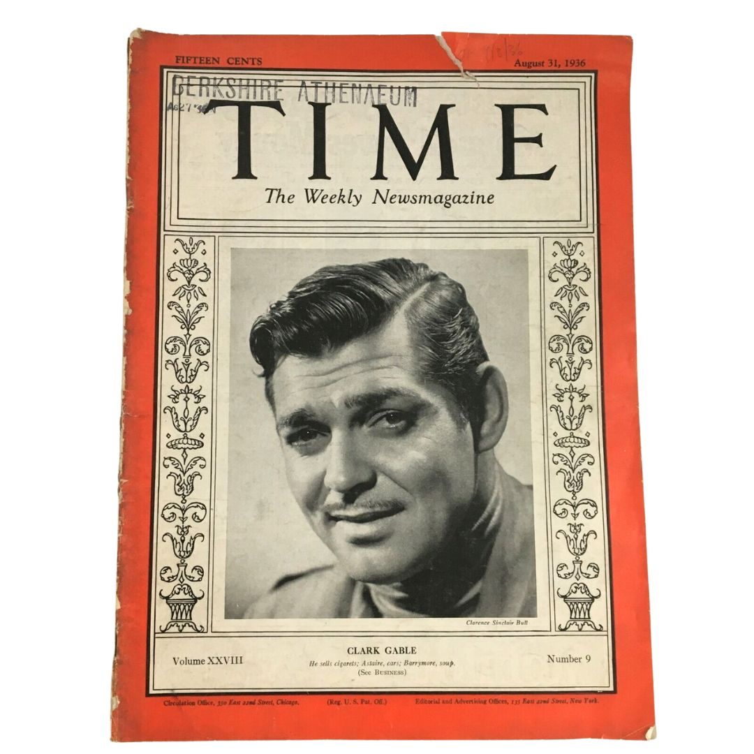 Time Magazine August 31 1936 Vol 28 #9 The King of Hollywood Actor Clark Gable