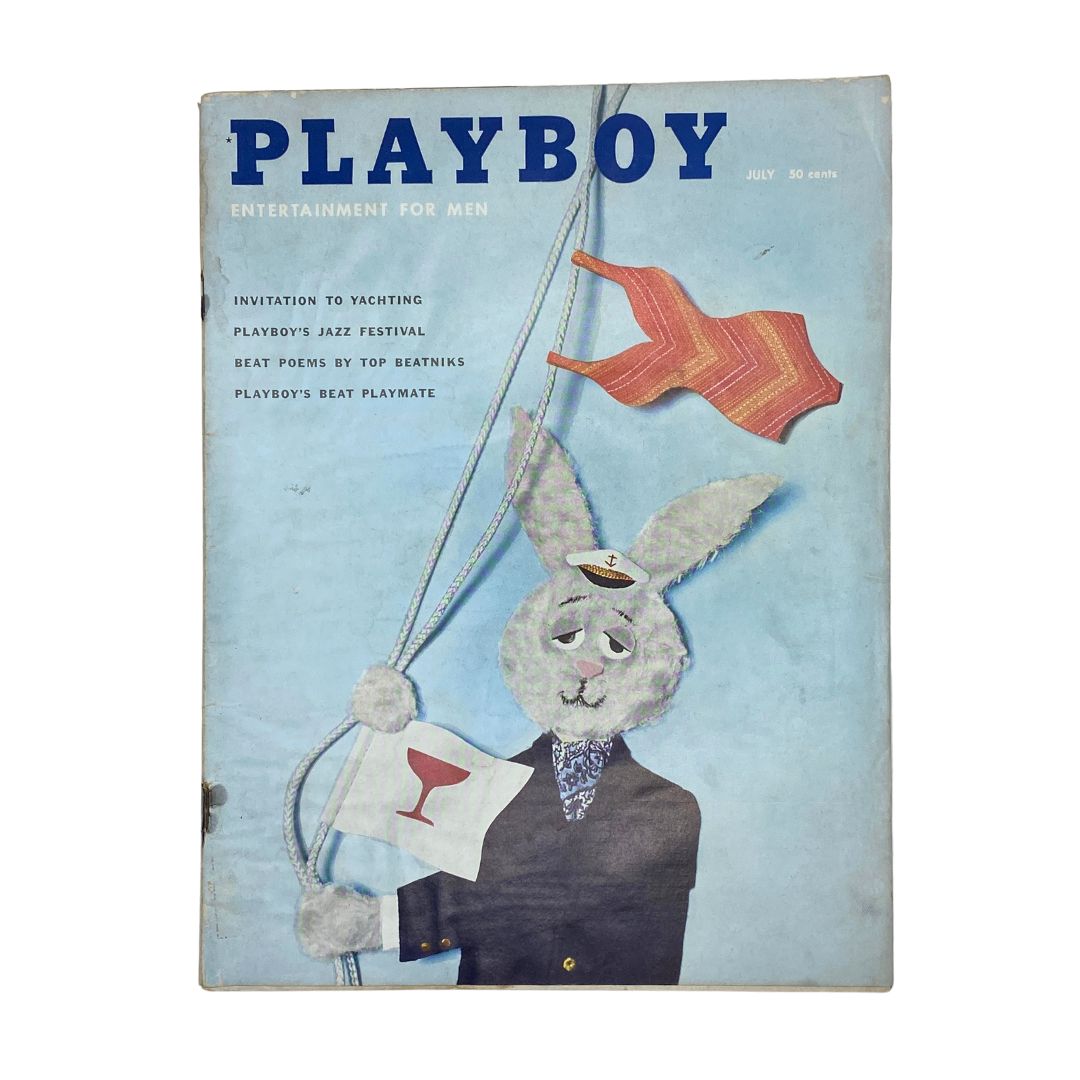 Cover of VTG Playboy Magazine July 1959 featuring a playful illustration with a rabbit character, representing the magazine's vintage charm.