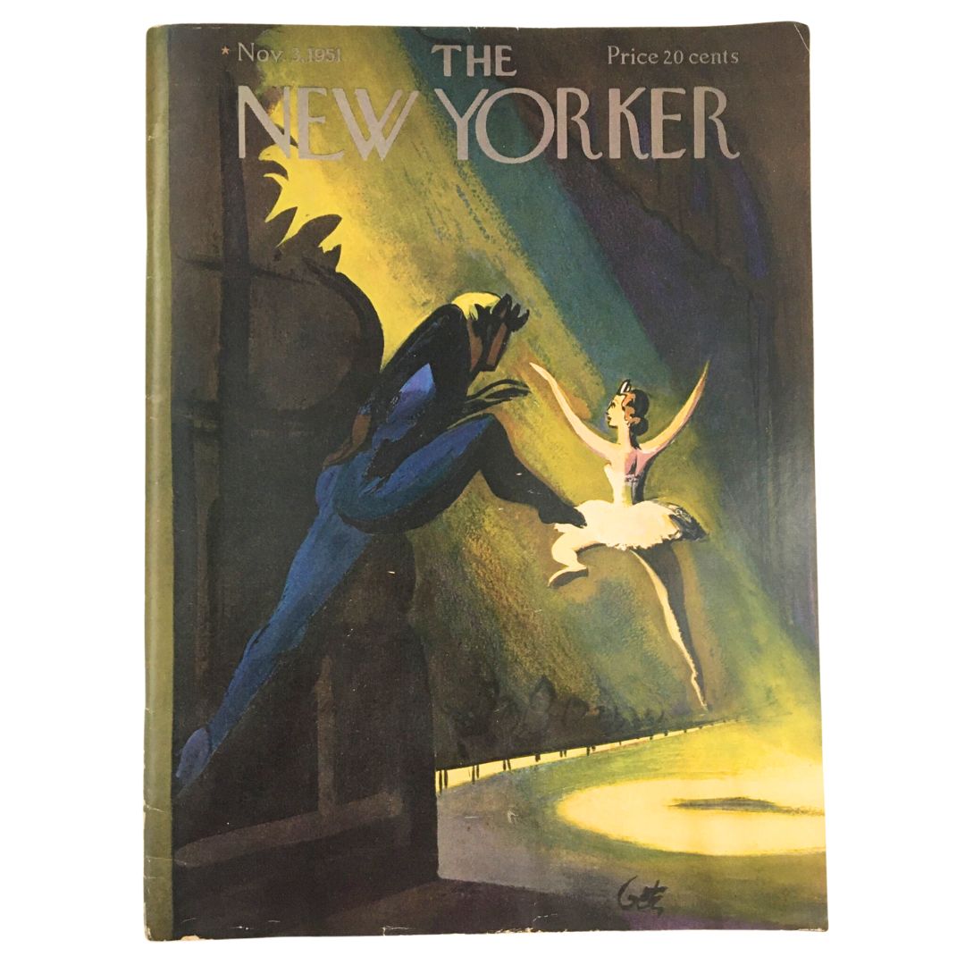 The New Yorker Magazine November 3, 1951 cover featuring full-theme artwork by Arthur Getz, showcasing a ballet dancer illuminated on stage with dramatic lighting.