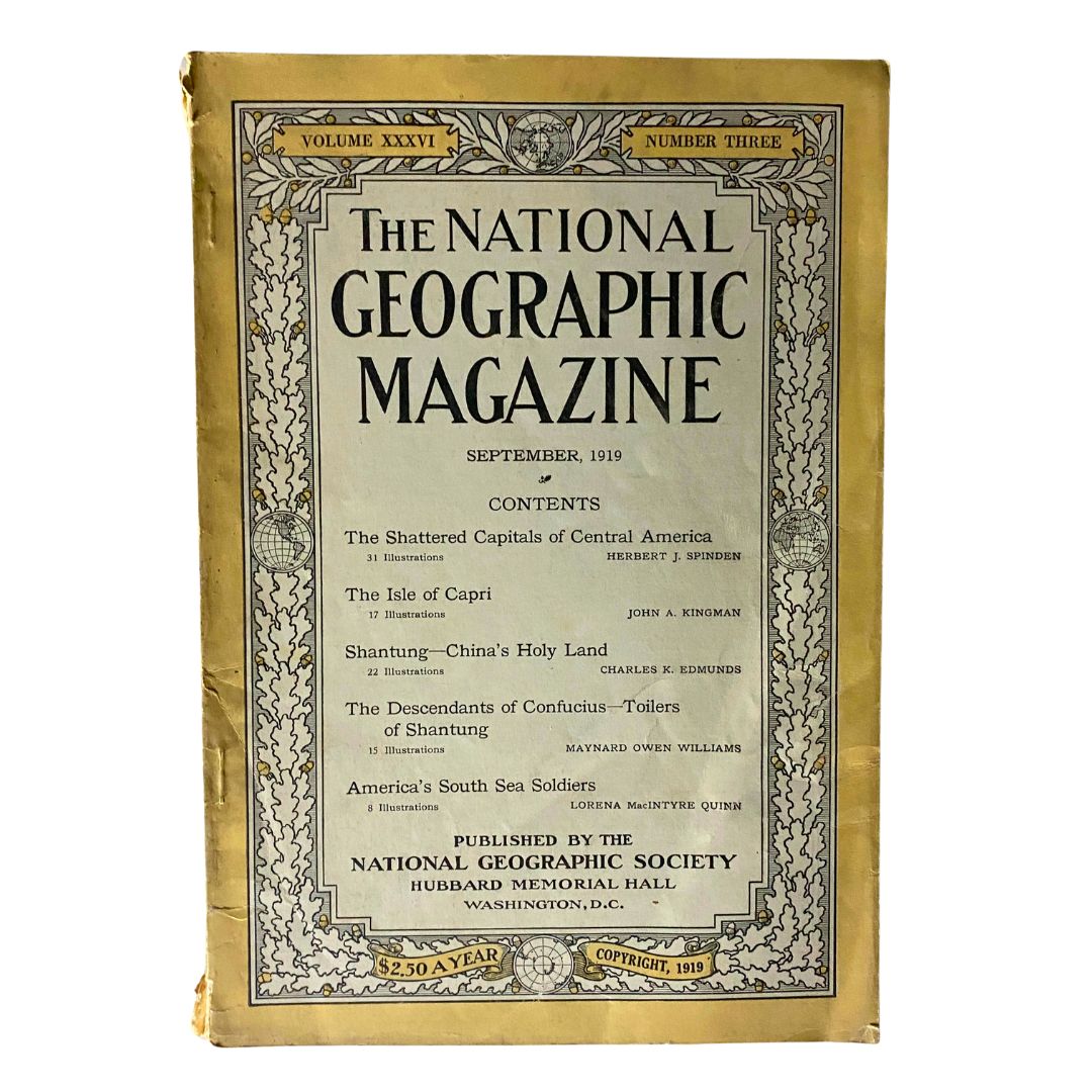 Cover of VTG The National Geographic Magazine September 1919 featuring the title, volume, and contents overview including The Isle of Capri.