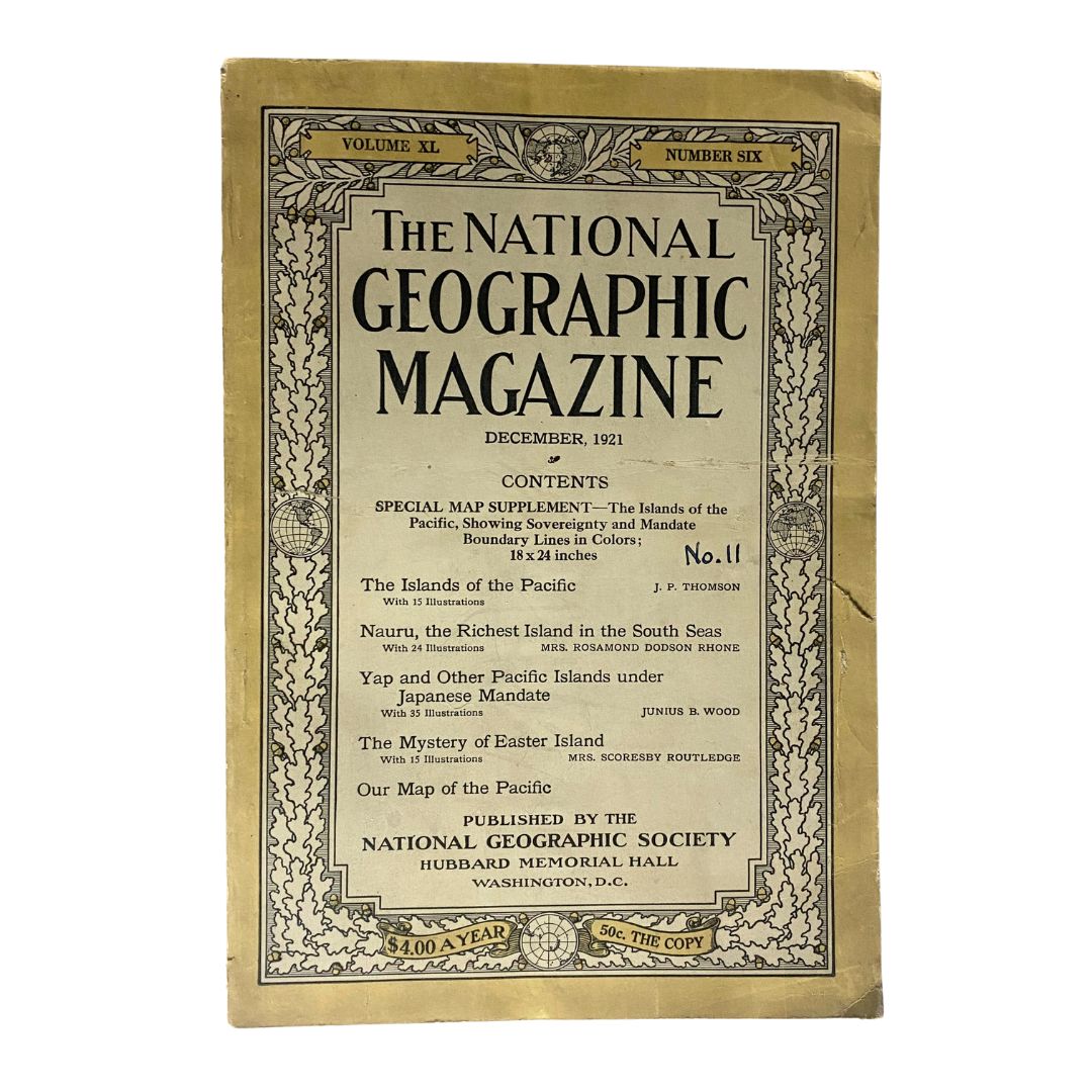 Cover of National Geographic Magazine December 1921 featuring contents and special map supplement.
